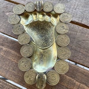 Aztec calendar ashtray w/ Mexican coins